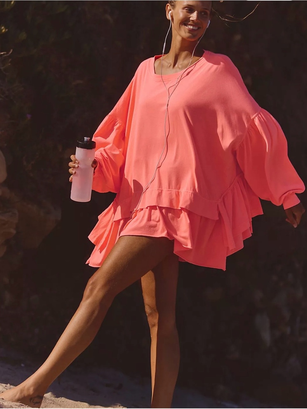 Free People Ruffled Tunic Dress Coral Layered Ruffle